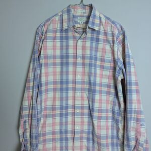 j.crew classic stretch organic cotton secret wash shirting pink purple check M